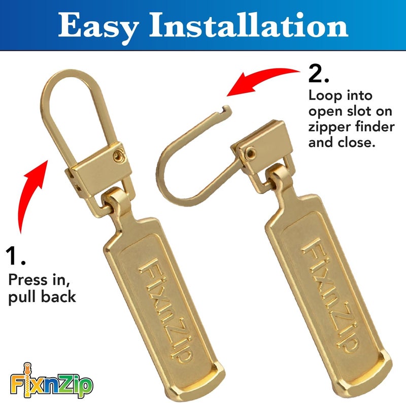FixnZip Medium to Large Gold Zipper Pull Replacements (4-Pack) | Universal Clip-On Pull Tabs for Zipper Repair, Sliders & Luggage, Jackets, Backpacks, Tents, Sleeping Bags & Outdoor Gear - Image 4